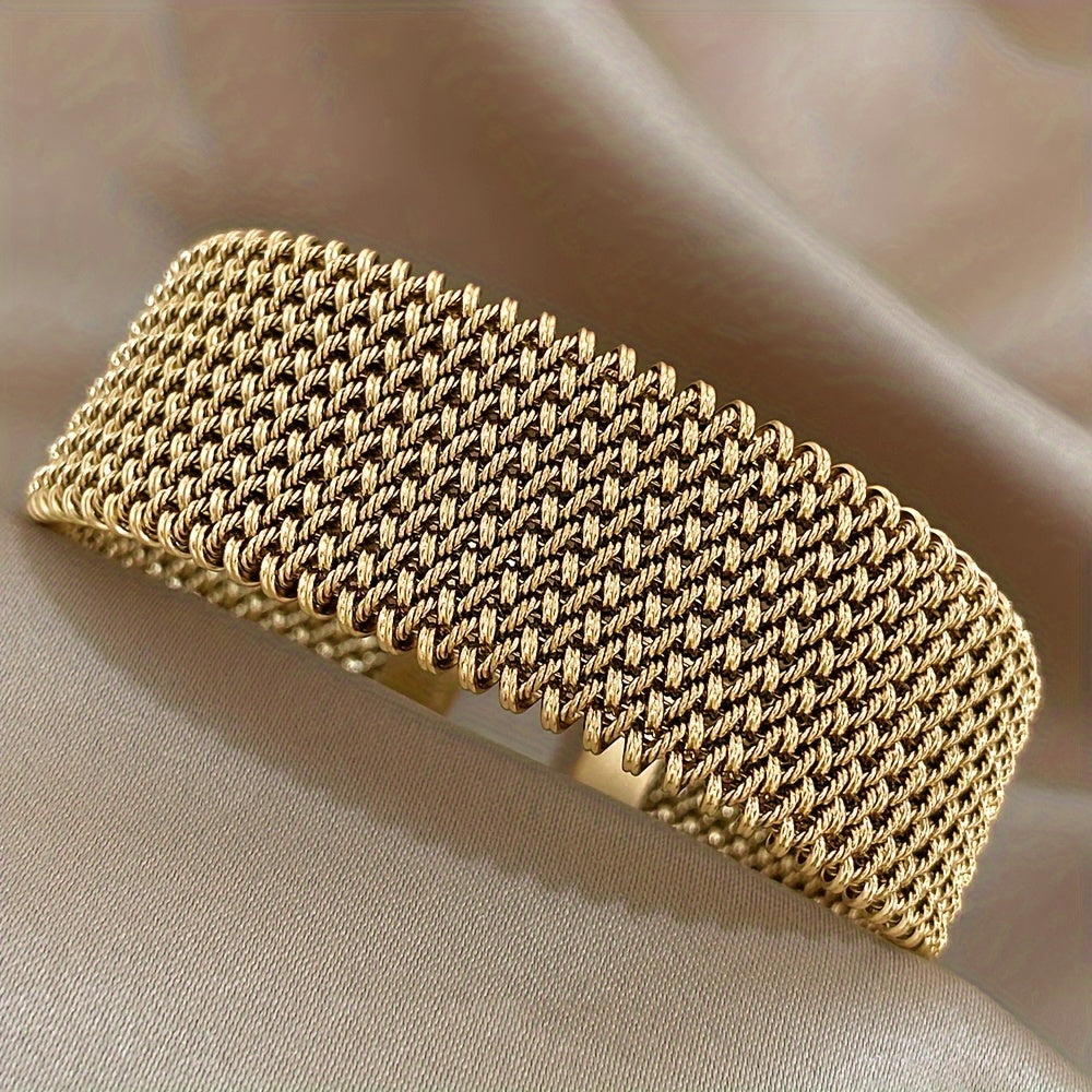 Gold Plated Stainless Steel Braided Mesh Cuff Bangle