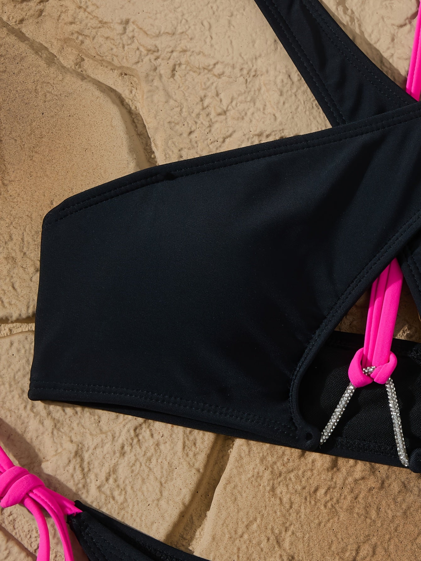 2025 Sexy Black Swimsuit with Raspberry Drawstrings — Boldness and Elegance in One!
