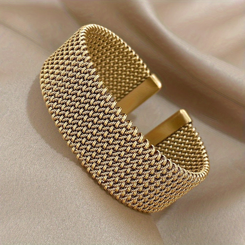 Gold Plated Stainless Steel Braided Mesh Cuff Bangle