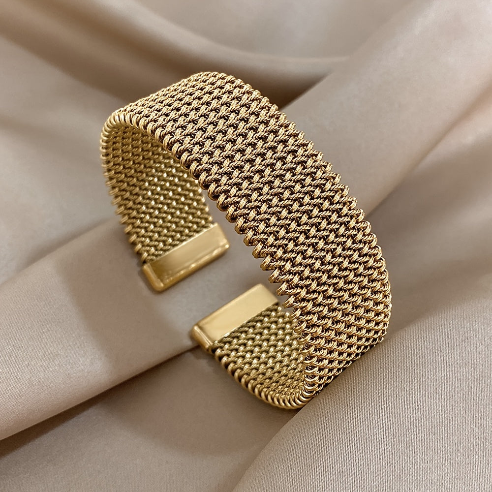 Gold Plated Stainless Steel Braided Mesh Cuff Bangle