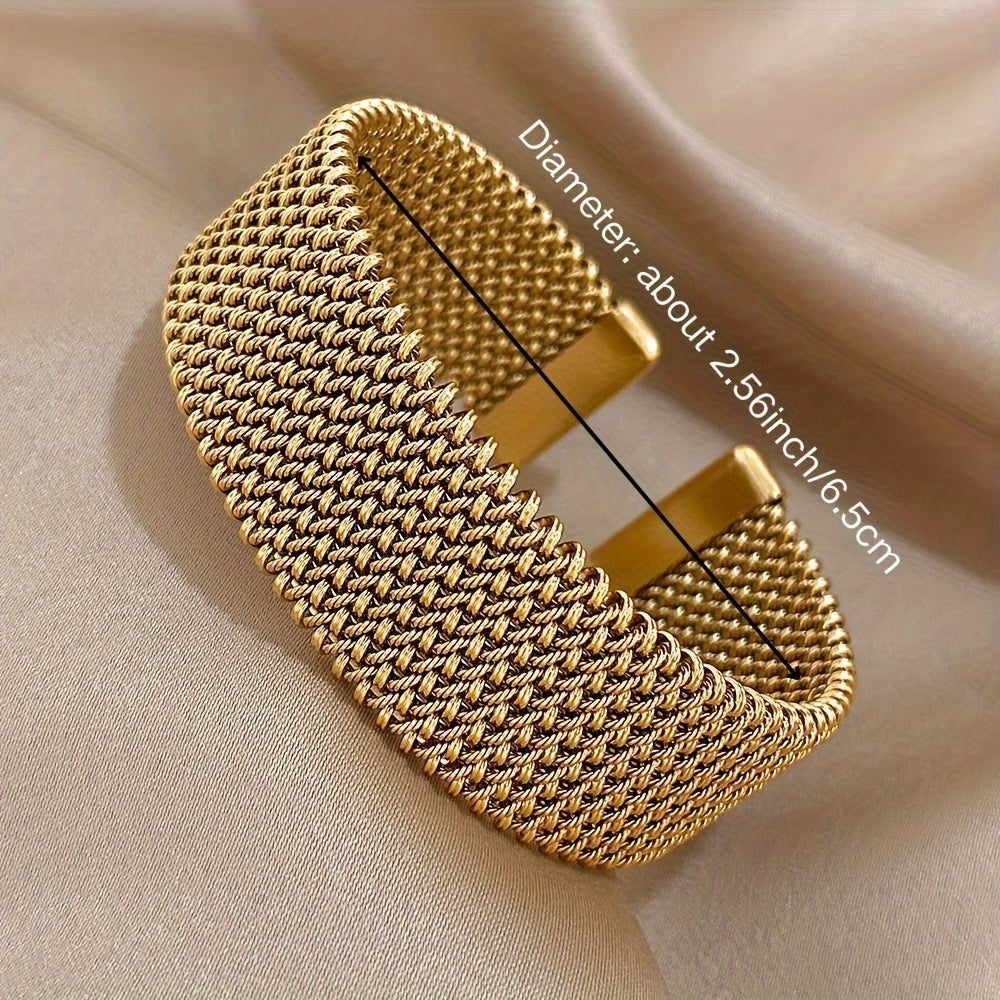 Gold Plated Stainless Steel Braided Mesh Cuff Bangle