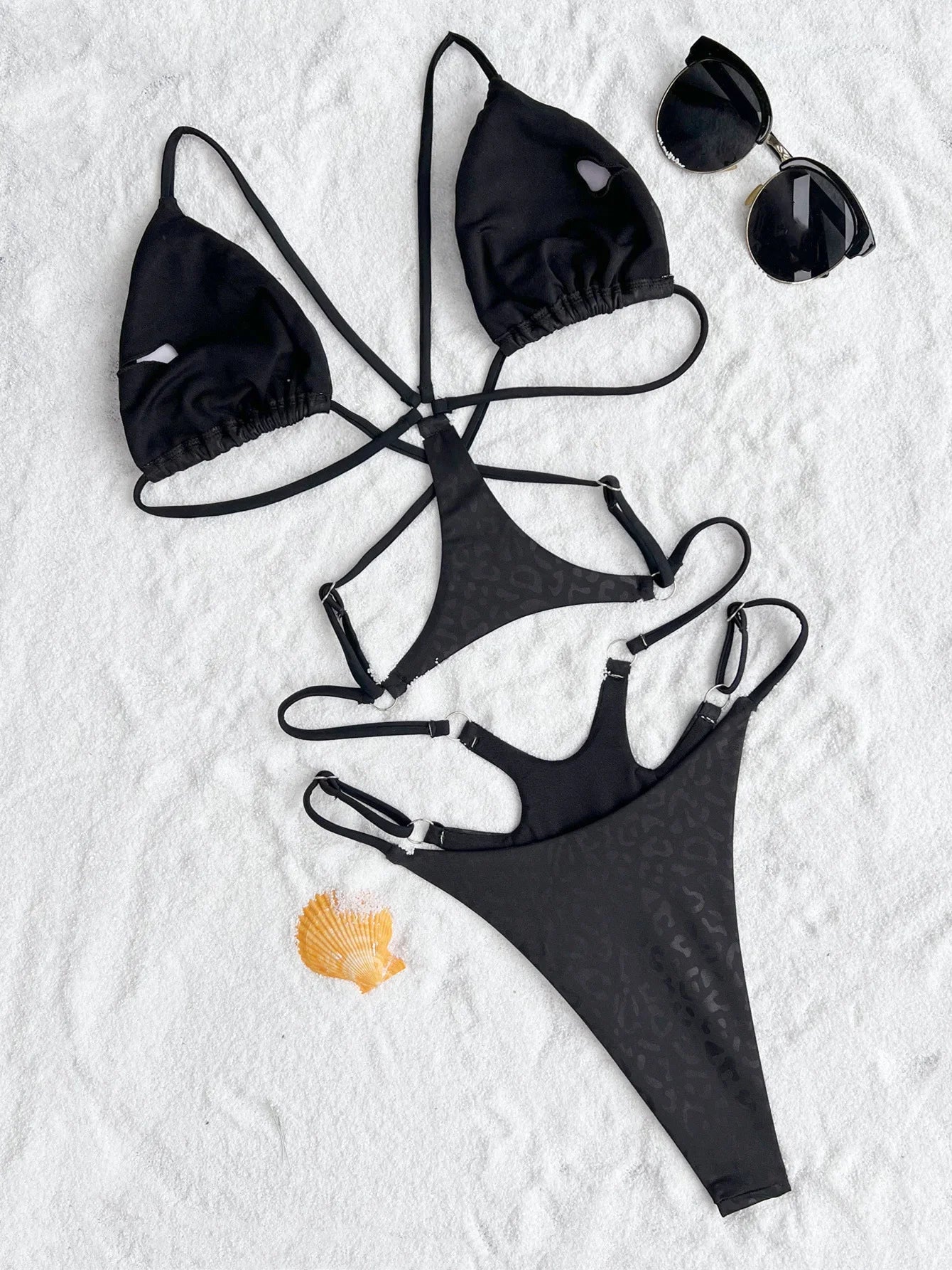 Sexy black leopard print swimsuit
