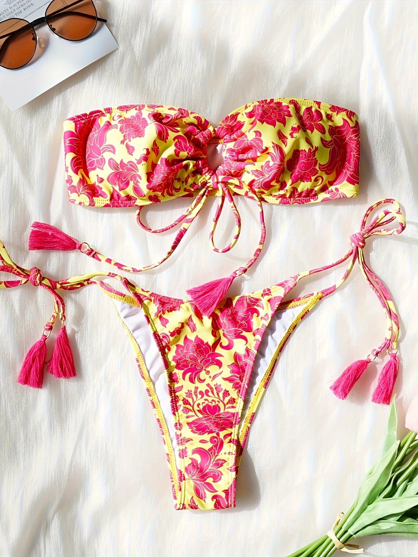 Romantic Bloom Bandeau Swimsuit 🌸✨