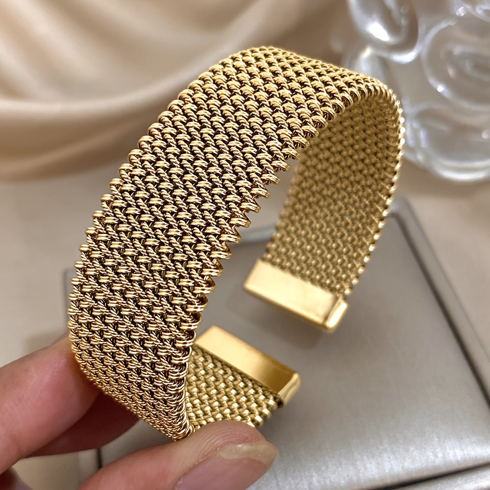 Gold Plated Stainless Steel Braided Mesh Cuff Bangle