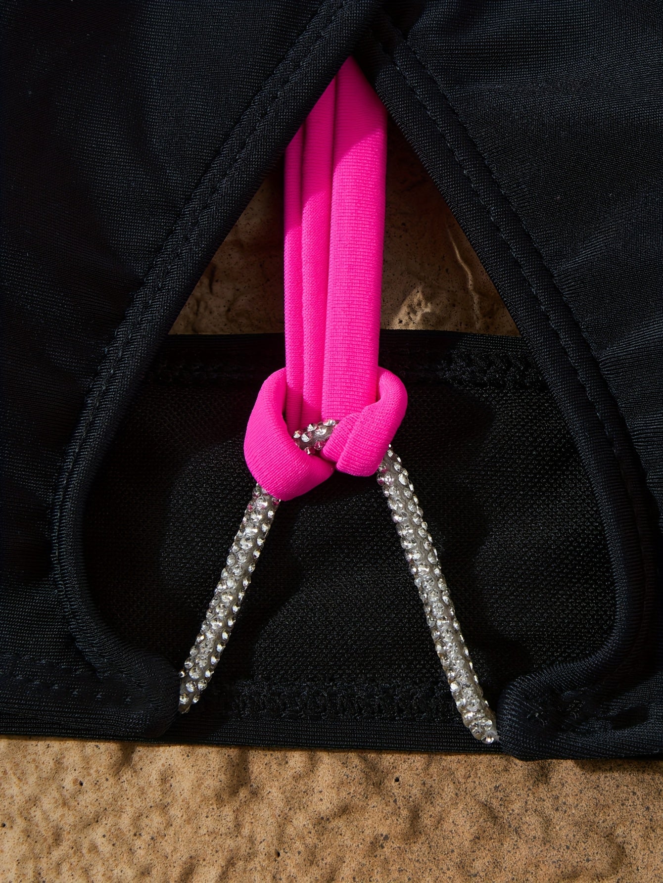 2025 Sexy Black Swimsuit with Raspberry Drawstrings — Boldness and Elegance in One!