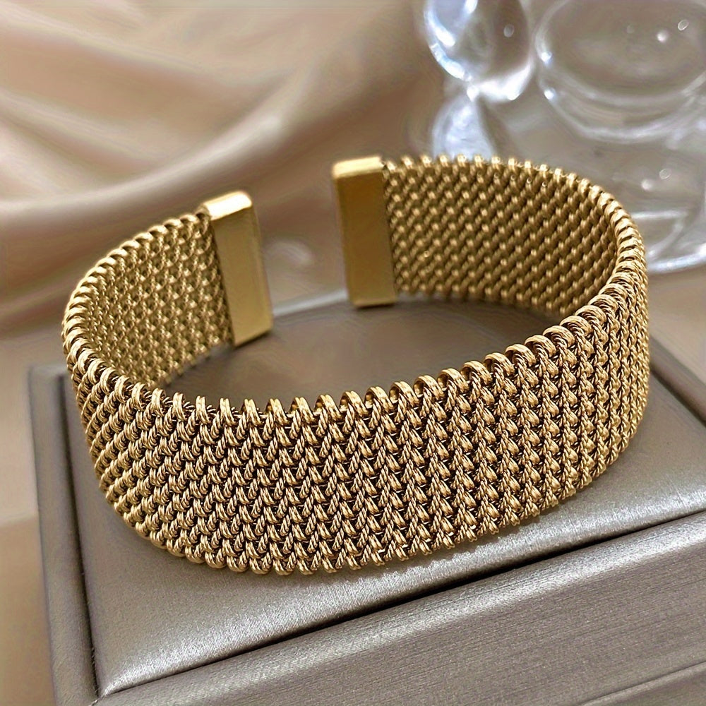 Gold Plated Stainless Steel Braided Mesh Cuff Bangle