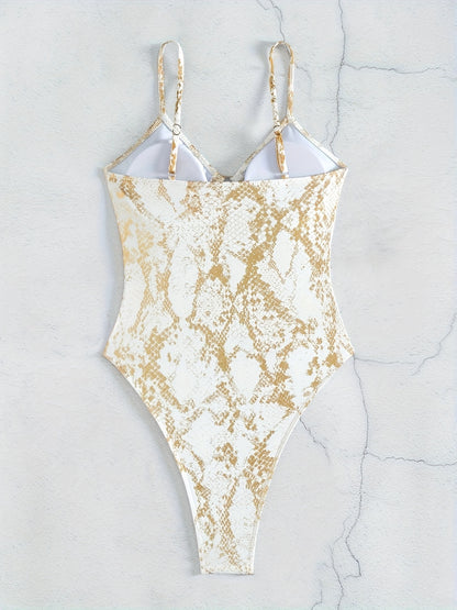 Sexy Gold-Stamped Snake Pattern Swimsuit — Luxury, Style, and Confidence!