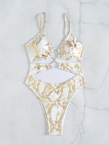Sexy Gold-Stamped Snake Pattern Swimsuit — Luxury, Style, and Confidence!