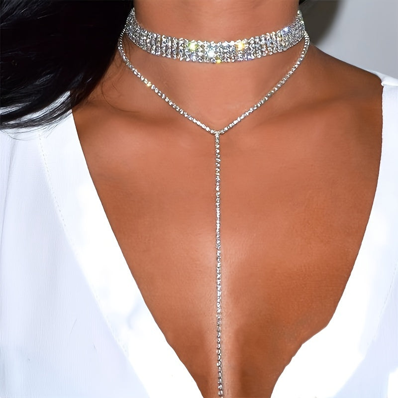 Luxurious Crystal Rhinestone Necklace Choker - Multi-Layered