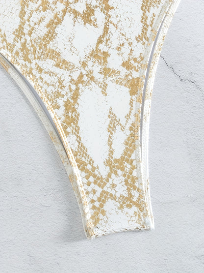 Sexy Gold-Stamped Snake Pattern Swimsuit — Luxury, Style, and Confidence!