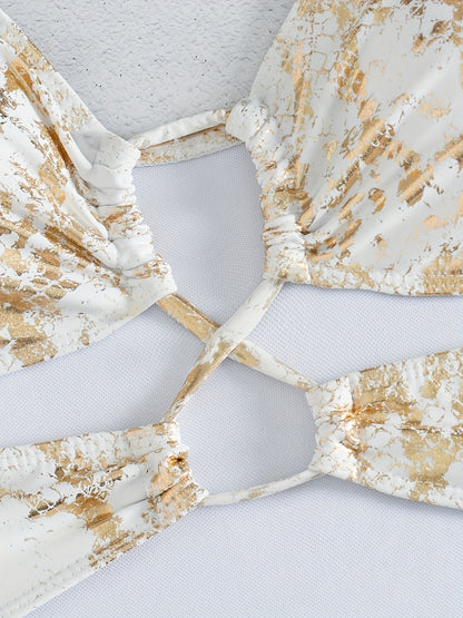 Sexy Gold-Stamped Snake Pattern Swimsuit — Luxury, Style, and Confidence!