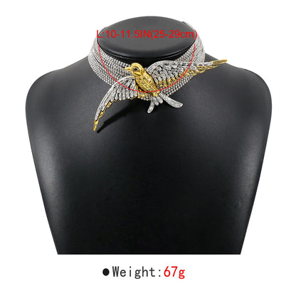 Vintage Multi-layered Rhinestone Bird Swallow Choker Necklace