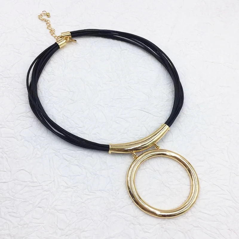 Trendy Black Leather Necklace