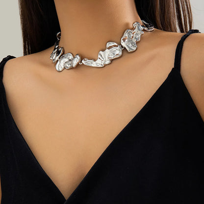 Chunky Irregular Liquid Metal Choker Grunge Necklace. Earrings.