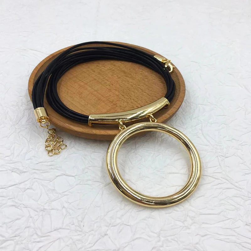 Trendy Black Leather Necklace