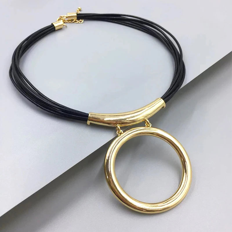 Trendy Black Leather Necklace