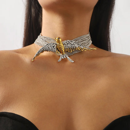 Vintage Multi-layered Rhinestone Bird Swallow Choker Necklace