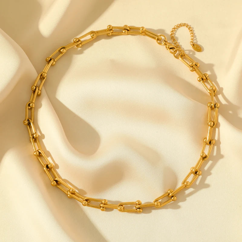 Gold Color Thick Chain Necklace and Bracelet