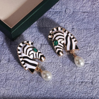 Zebra Head Shape Drop Earrings