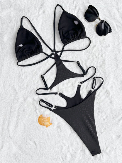 Sexy black leopard print swimsuit