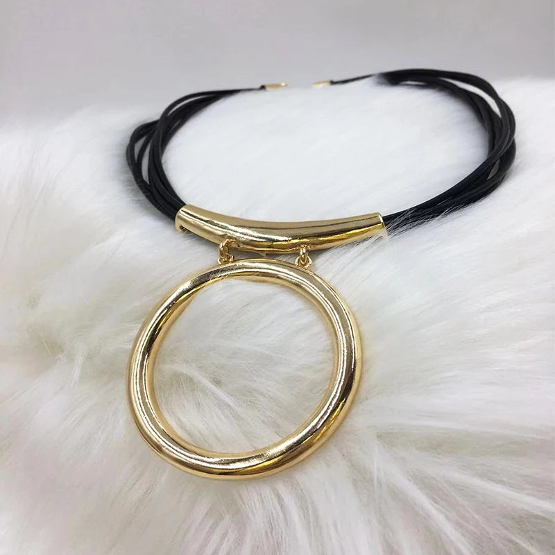 Trendy Black Leather Necklace