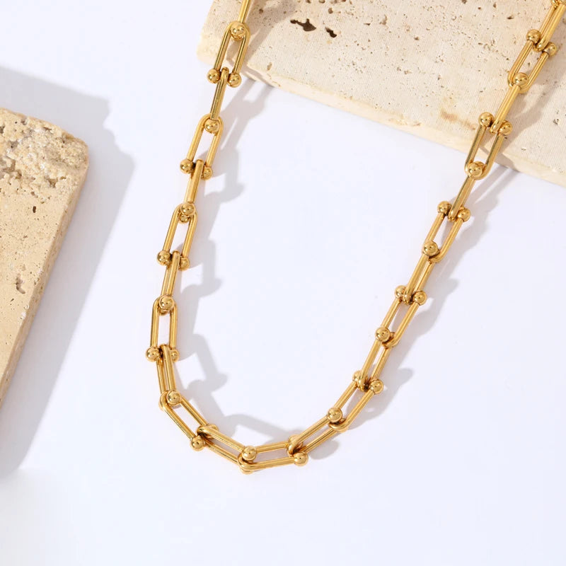 Gold Color Thick Chain Necklace and Bracelet