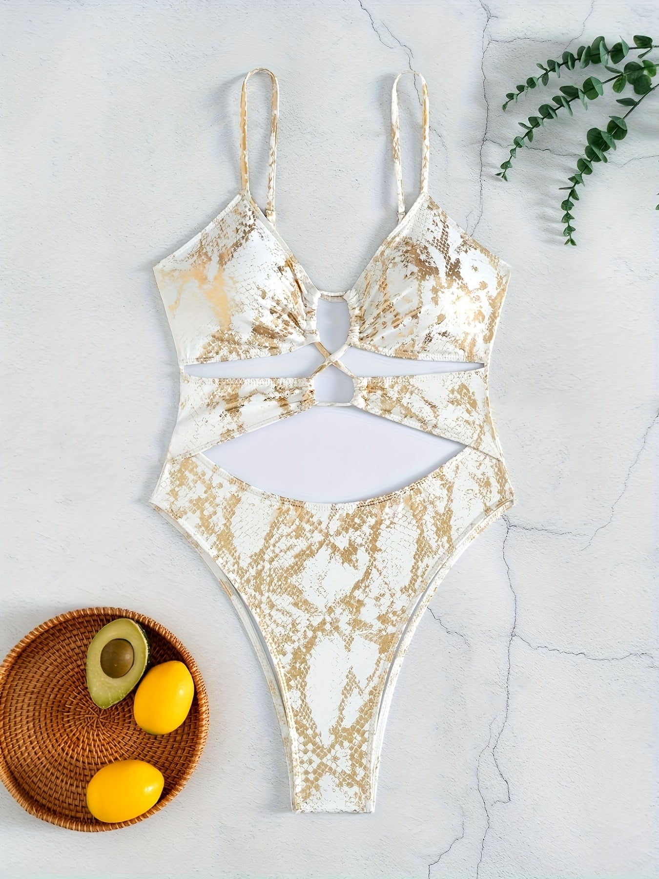 Sexy Gold-Stamped Snake Pattern Swimsuit — Luxury, Style, and Confidence!