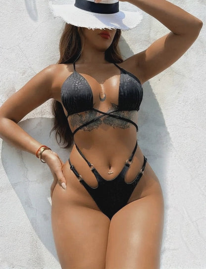 Sexy black leopard print swimsuit